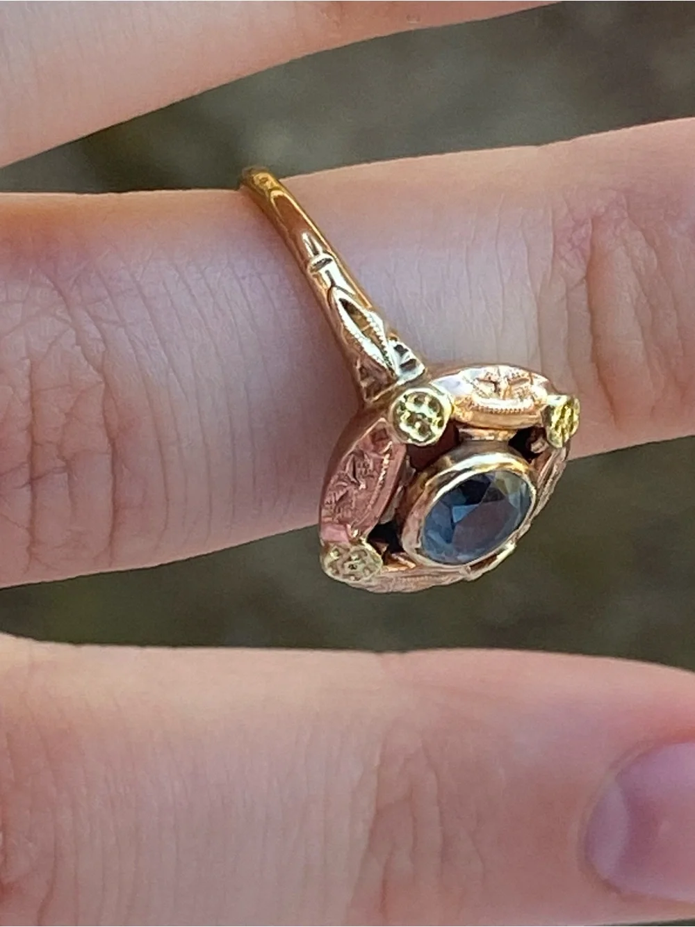 Antique Yellow Gold & Rose Gold Aquamarine Cocktail Ring